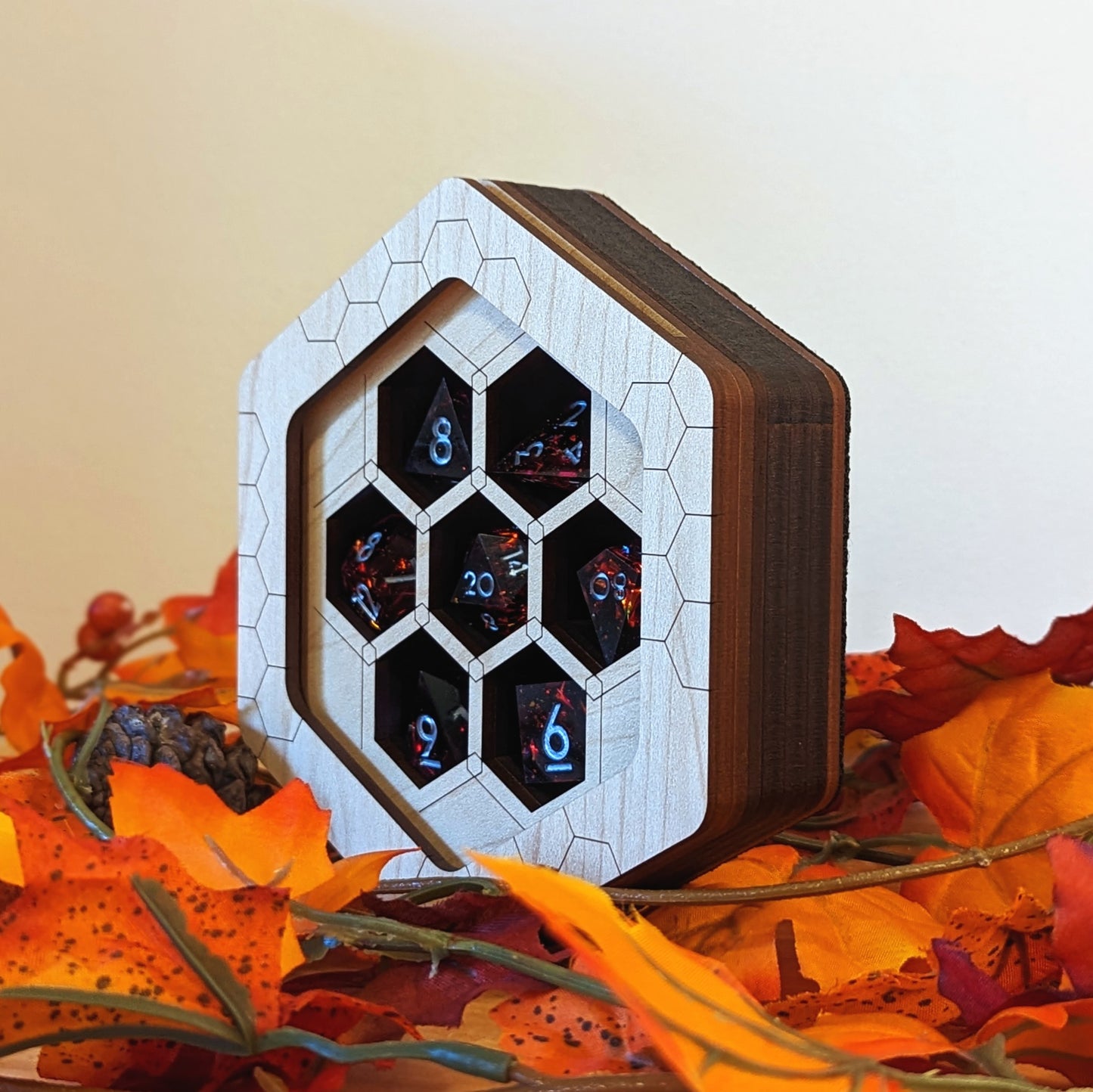 dragon woodshop dice display for a set of 7 standard dice, great gift for D&D dice goblins
