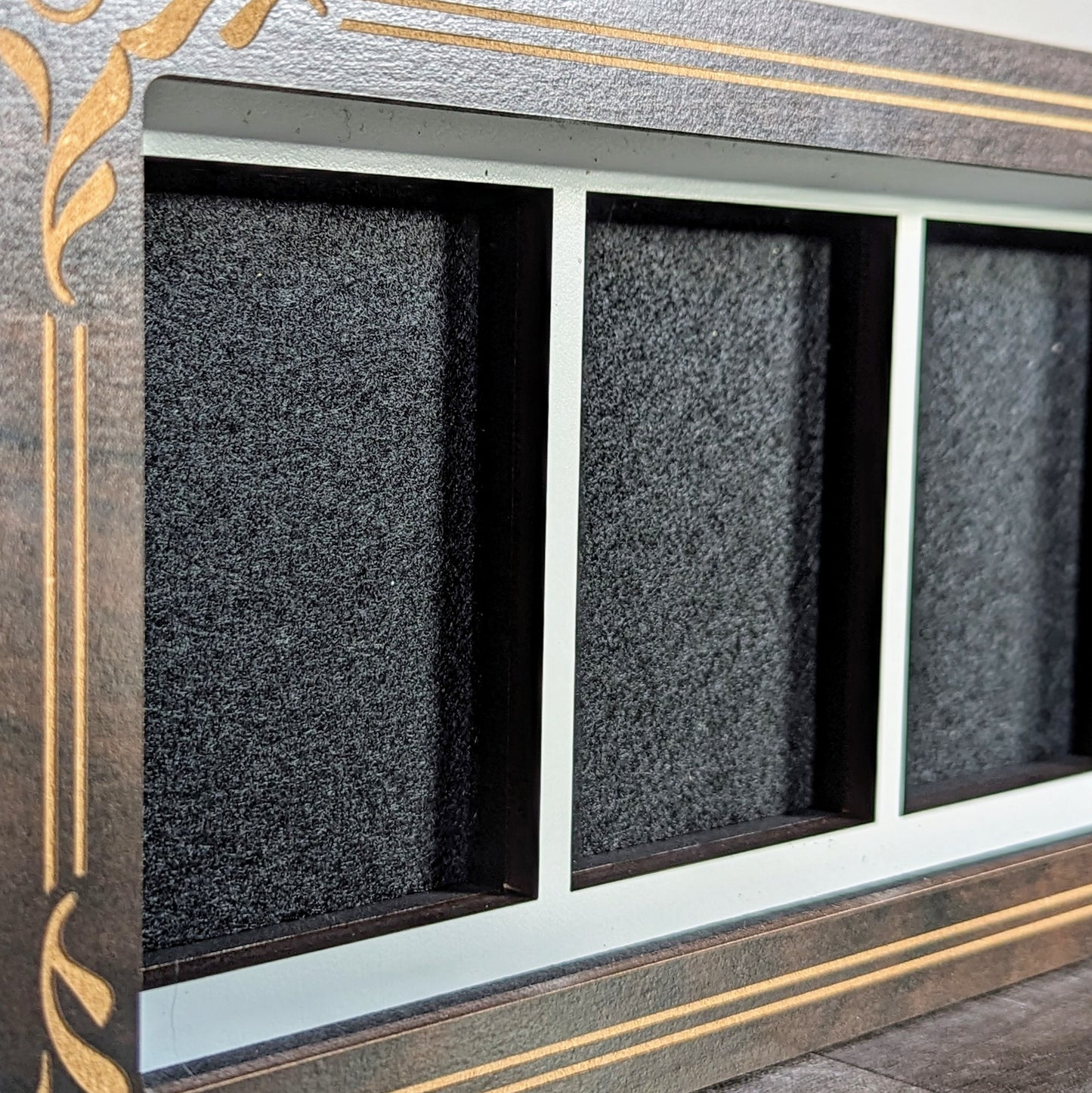 playing card deck 3-slot display frame, fits cards in standard boxes, great for magic the gathering, cards from Brandon Sanderson, pokemon, and more