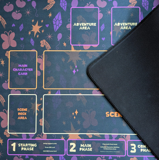 fable's folio playmat for my little pony trading card game from kayou magic the gathering applejack fluttershy rainbow dash rarity pinkie pie princess twilight sparkle