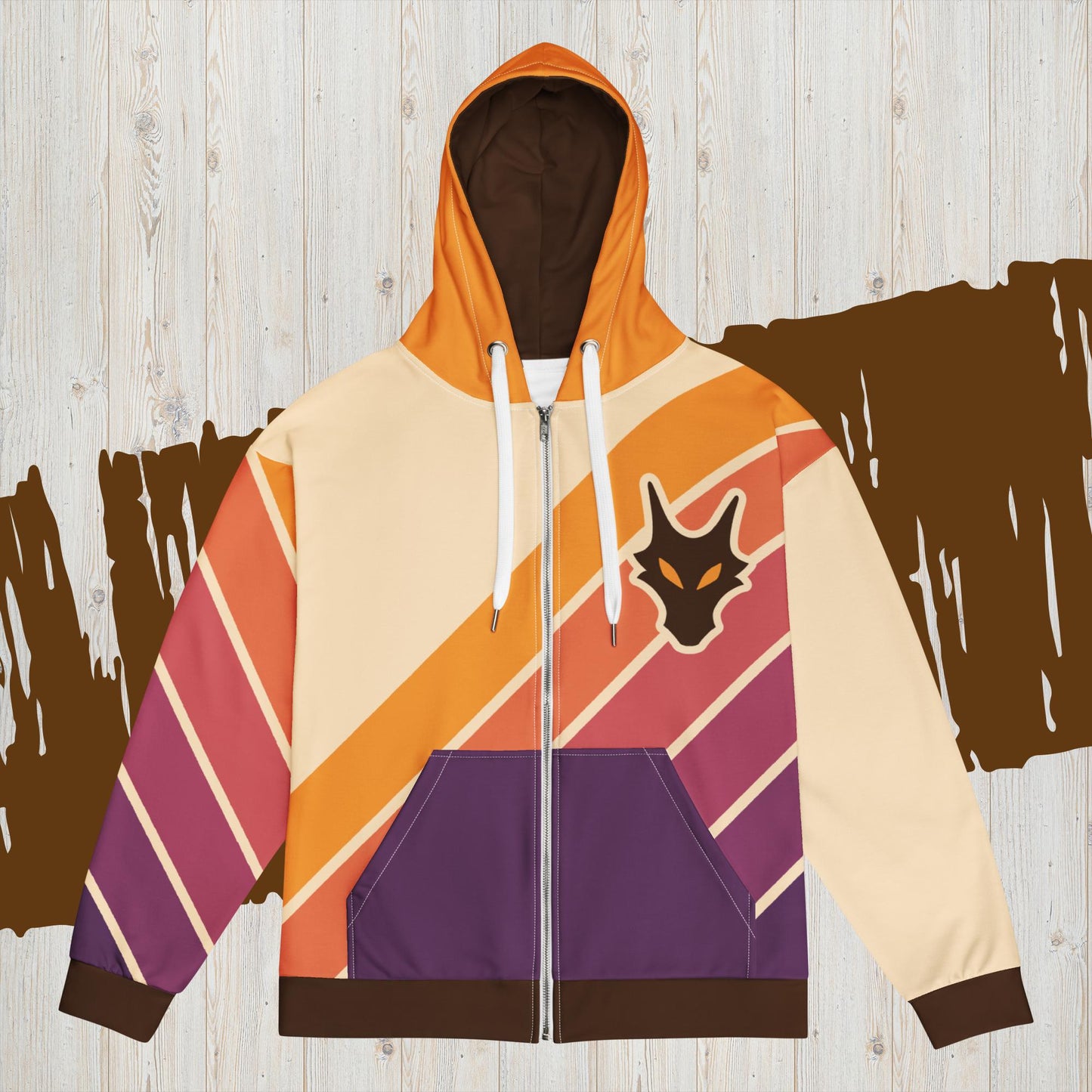 dragon woodshop retro dragon zip up hoodie light mode