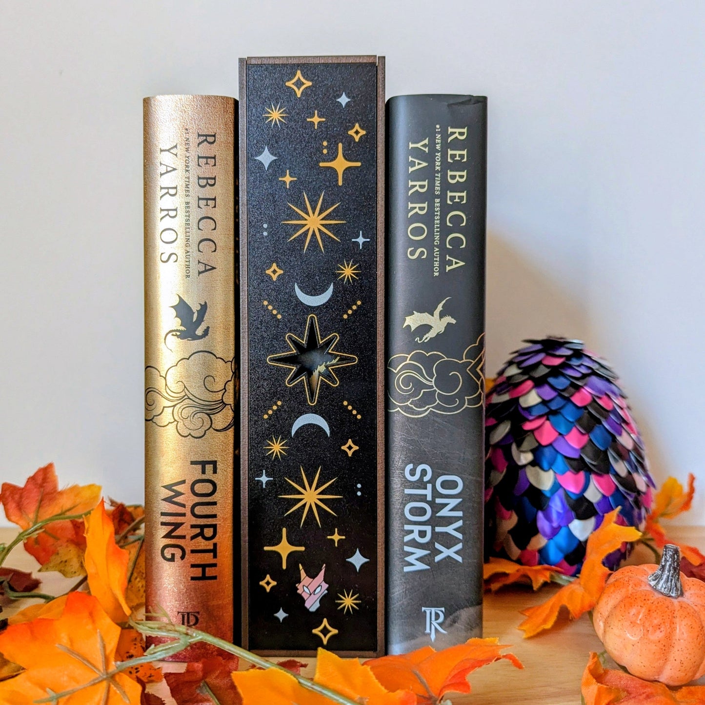 specialty printed book display case for collectible books fourth wing iron flame onyx storm rebecca yarros