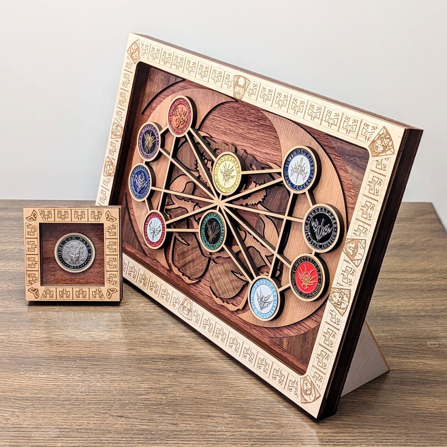 The Eye of Stormlight & Wit Box Wooden Challenge Coin Display based on The Way of Kings by Brandon Sanderson and Original Double Eye of The Almighty Art by Isaac Stewart