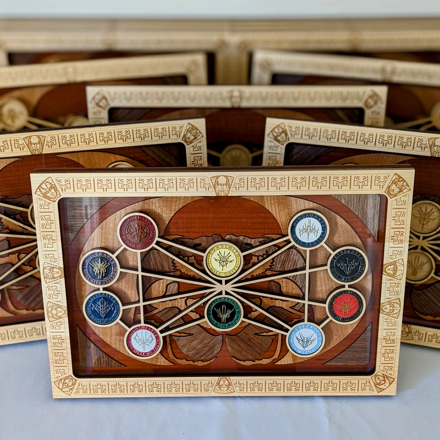 The Eye of Stormlight & Wit Box Wooden Challenge Coin Display based on The Way of Kings by Brandon Sanderson and Original Double Eye of The Almighty Art by Isaac Stewart