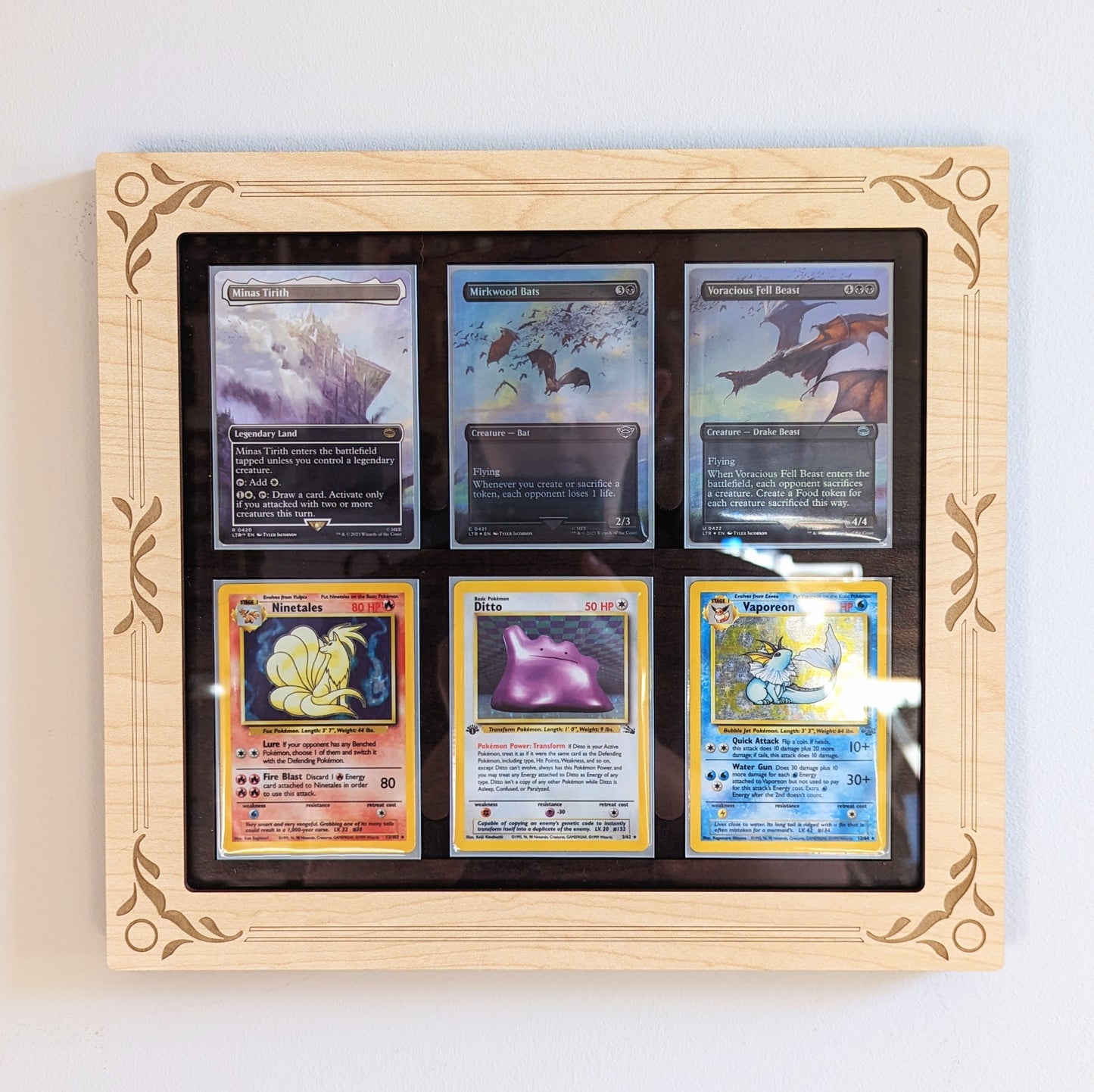 playing card 6-slot display frame, fits cards in standard card sleeves, great for magic the gathering, mistborn cards from Brandon sanderson, pokemon, and more