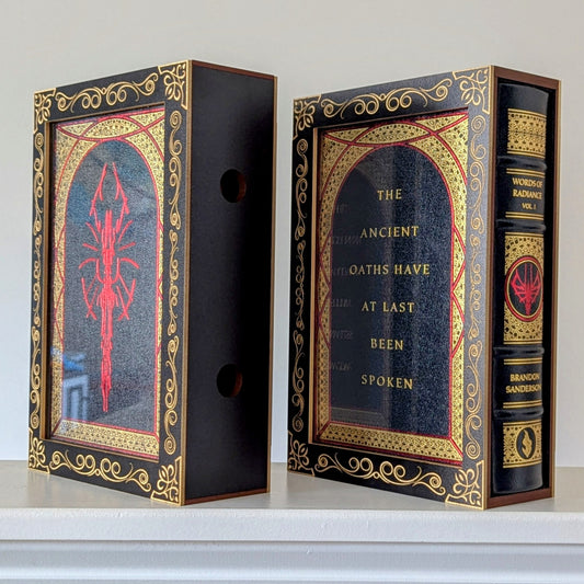 book display case for collectible books like leatherbounds from brandon sanderson and lord of the rings