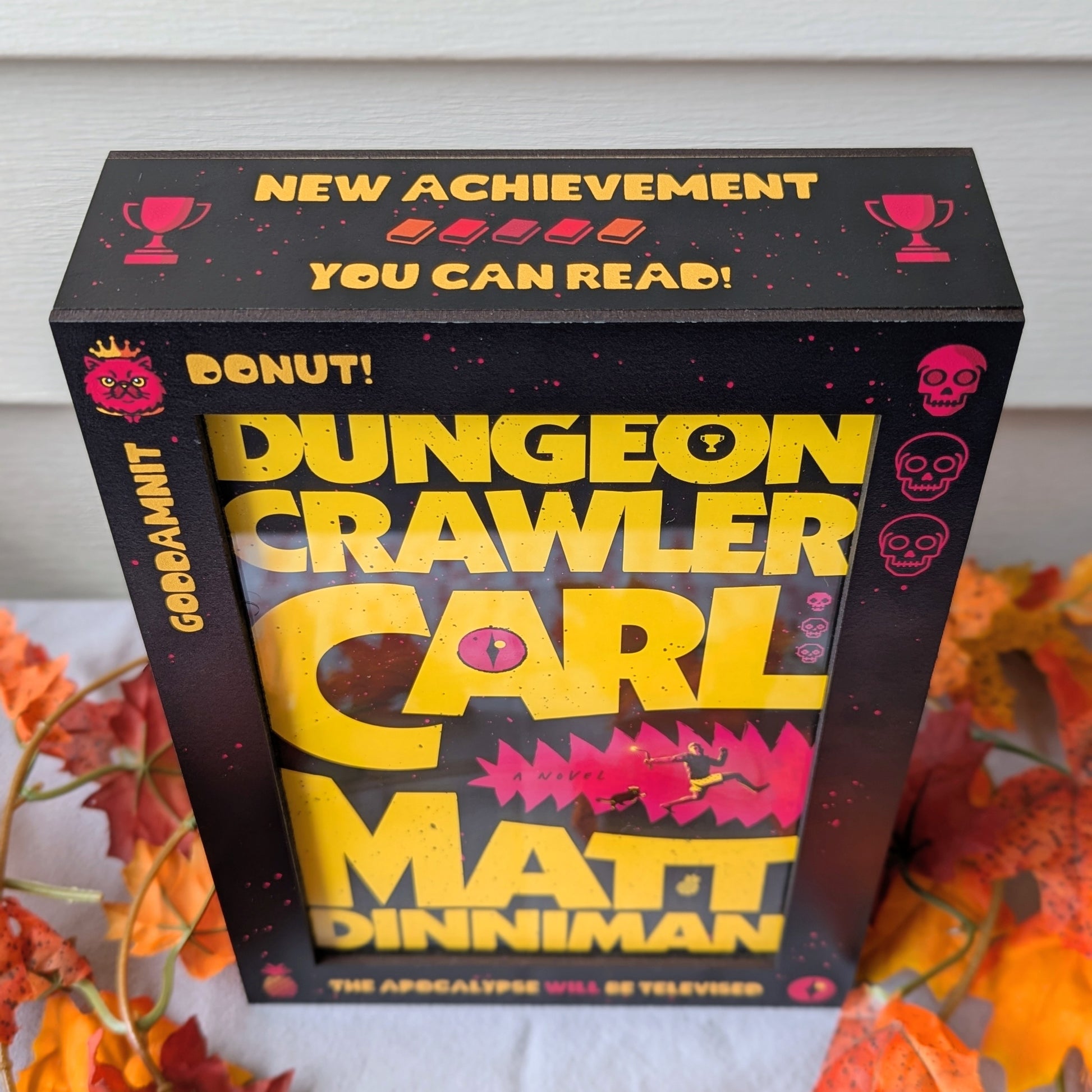 dungeon crawler card display case for matt dinniman book goddamnit donut player killer skulls