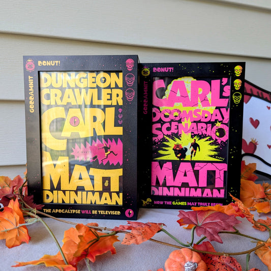 dungeon crawler card display case for matt dinniman book goddamnit donut mongo is appalled carls doomsday scenario