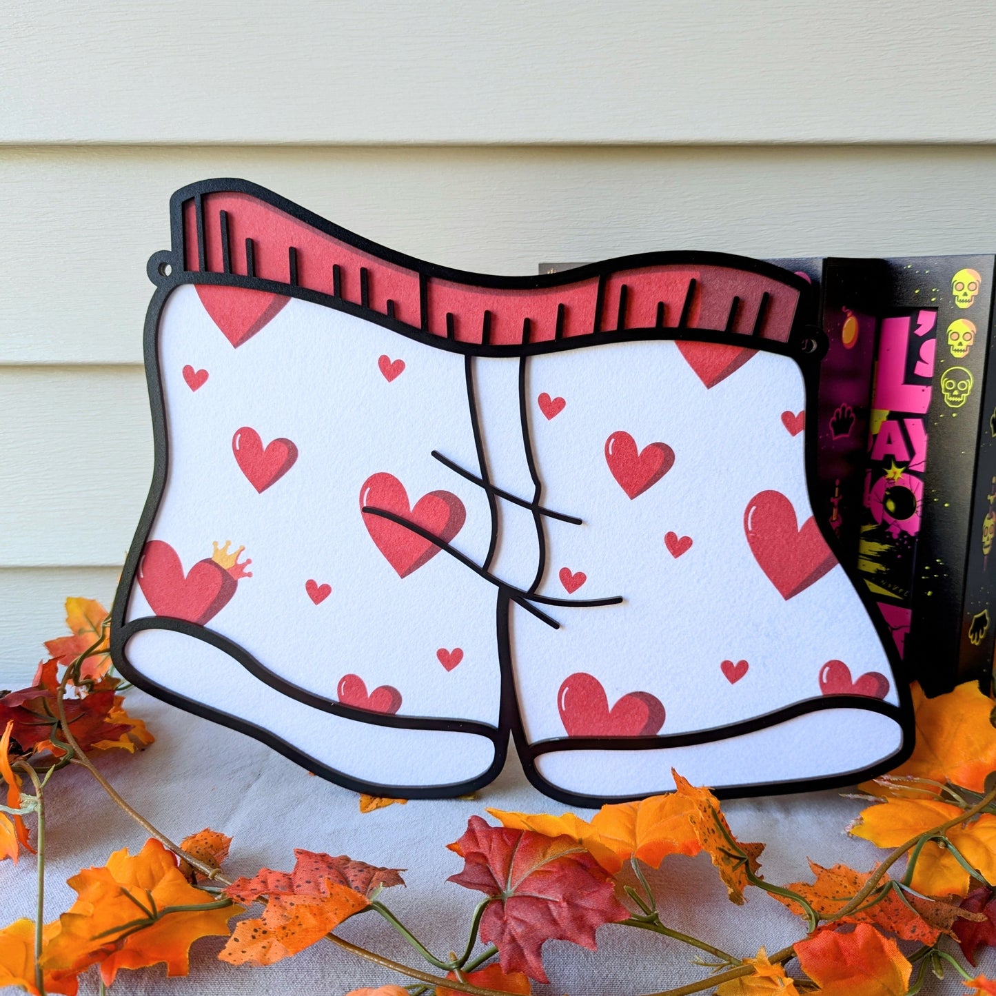 dungeon crawler carl white with red hearts boxers pin display