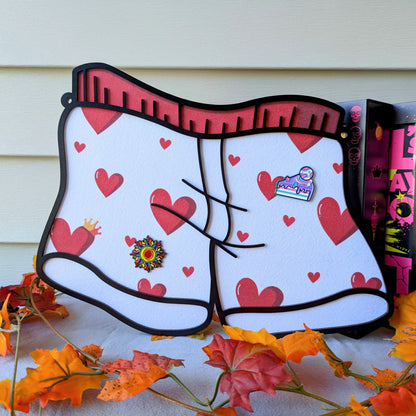 dungeon crawler carl white with red hearts boxers pin display