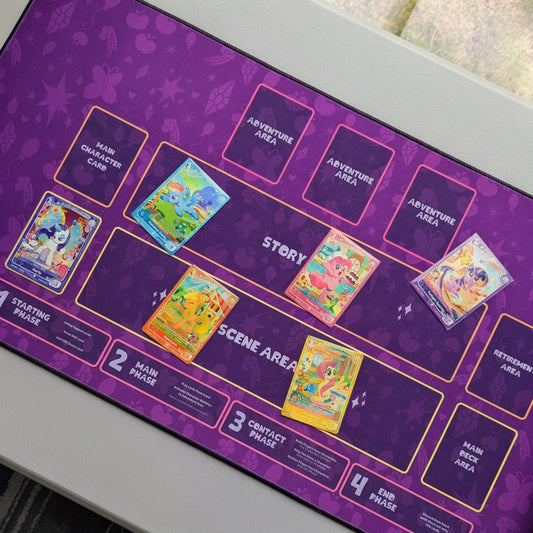 fable's folio playmat for my little pony trading card game from kayou magic the gathering applejack fluttershy rainbow dash rarity pinkie pie princess twilight sparkle