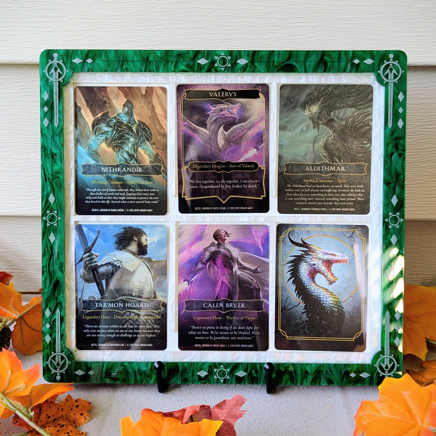 ryan cahill bound and the broken blood and fire card display made by carly k mythic mgmt dragon woodshop