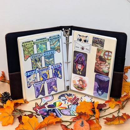 reusable sticker album for sticker collectors, brandon sanderson stickers, cosmere stickers, pixie and brutus stickers