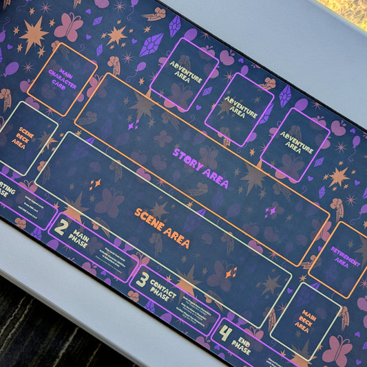 fable's folio playmat for my little pony trading card game from kayou magic the gathering applejack fluttershy rainbow dash rarity pinkie pie princess twilight sparkle