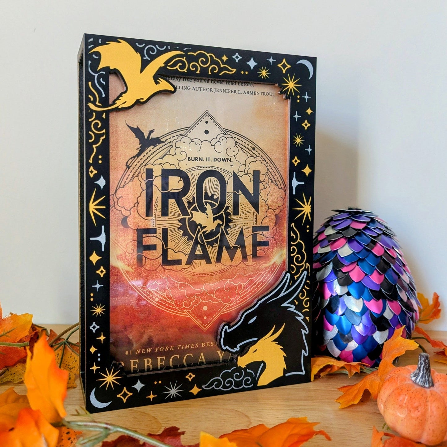 specialty printed book display case for collectible books fourth wing iron flame onyx storm rebecca yarros