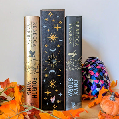 specialty printed book display case for collectible books fourth wing iron flame onyx storm rebecca yarros