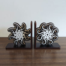 Load image into Gallery viewer, swirling thought decorative handmade wooden bookends inspired by cryptics from brandon sanderson stormlight archive
