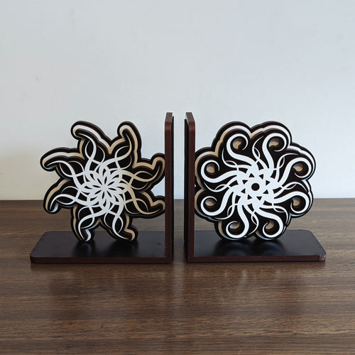 swirling thought decorative handmade wooden bookends inspired by cryptics from brandon sanderson stormlight archive