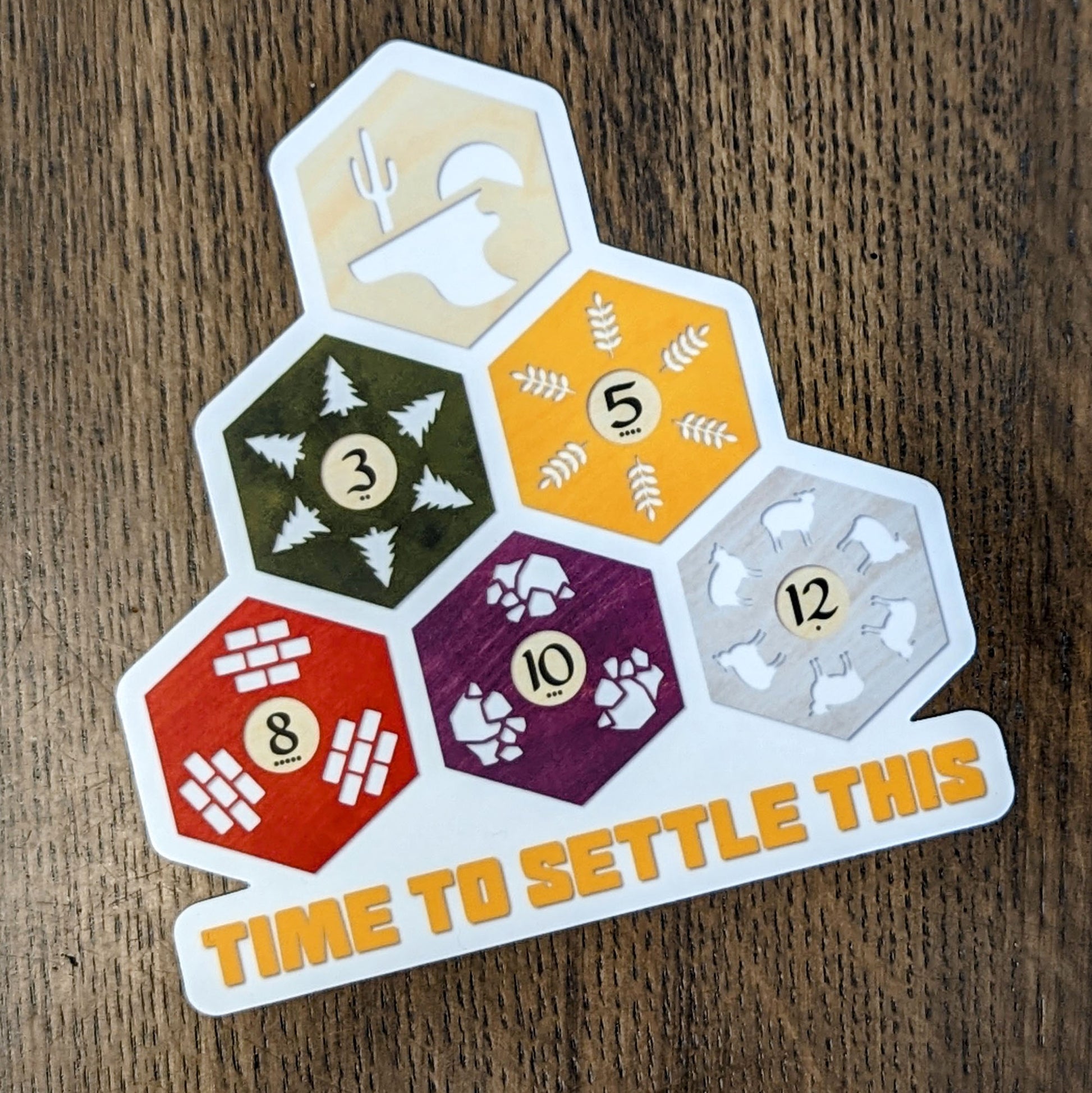 settlers of catan time to settle this large 5 inch vinyl sticker