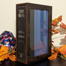 Load image into Gallery viewer, Custom size book display case by Dragon Woodshop showcasing Heritage of Shannara by Terry Brooks
